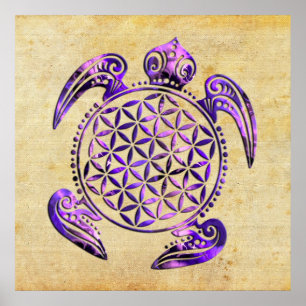 Póster Flor de vida / Blume des Lebes - tortuga morada