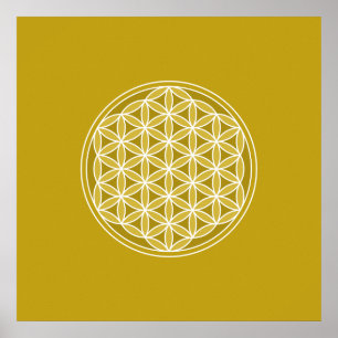 Póster Flor de vida - Golds & White