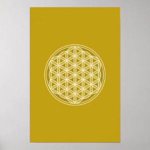 Póster Flor de vida - Golds & White