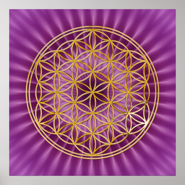 Póster Flor De Vida | oro, brillo magenta (Frente)