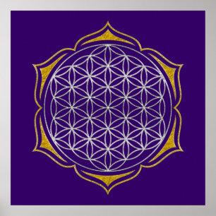 Póster Flor de vida - oro de plata de Lotus