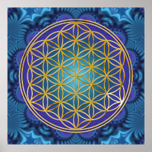 Póster Flor de vida - oro - fractal 1