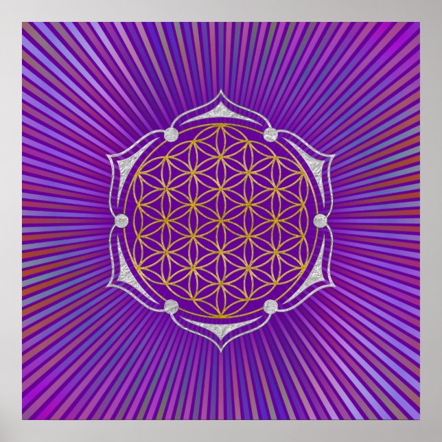 Póster Flor de vida - plata de oro de Lotus (Frente)