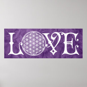 Póster Flor de vida - Tatuaje con letras de amor blanco
