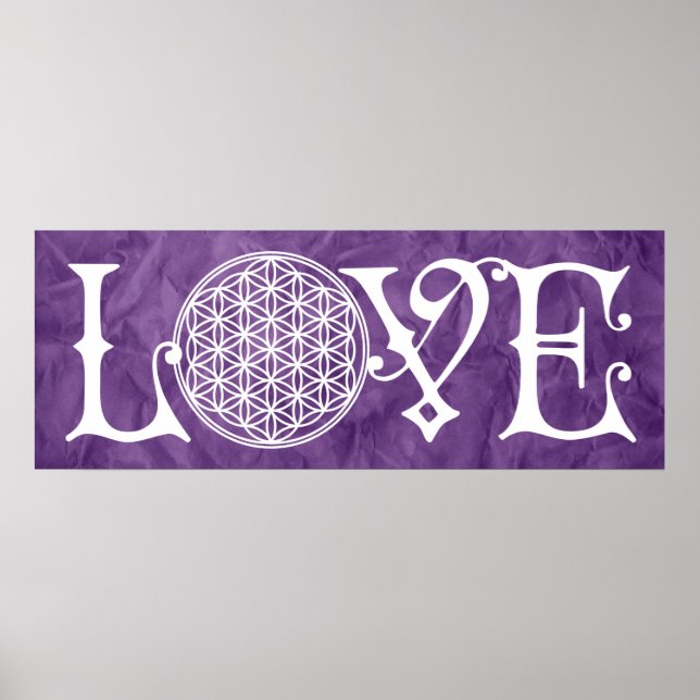 Póster Flor de vida - Tatuaje con letras de amor blanco (Frente)
