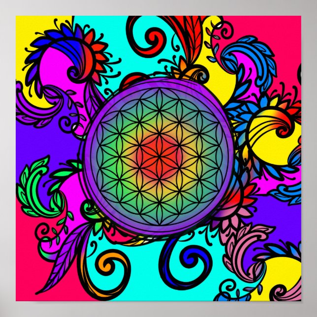 Póster Flor de vida zen Chakra (Frente)