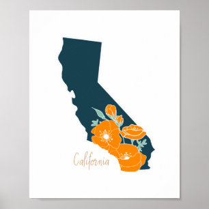 Póster Flor del estado de California Poppy Silhouette flo