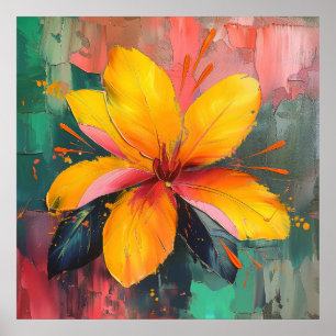 Póster Flor dorada: expresión floral abstracta vibrante