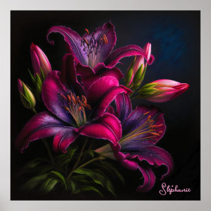 Póster Flor elegante Fuchsia Red Burgundy Lily