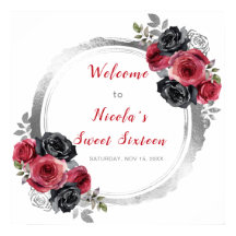 Flor elegante roja y plateada dulce dieciséis