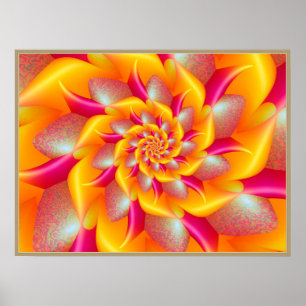 Póster Flor en espiral rosa y amarilla