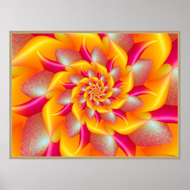 Póster Flor en espiral rosa y amarilla (Frente)