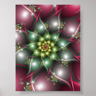 Póster Flor Estrella Mística Esmeralda Verde y Burgundy R