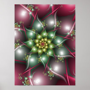 Póster Flor Estrella Mística Esmeralda Verde y Burgundy R