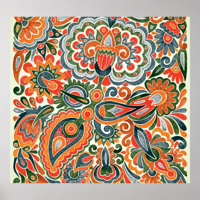 Póster Flor étnica ucraniana, marcador de mano. (Frente)