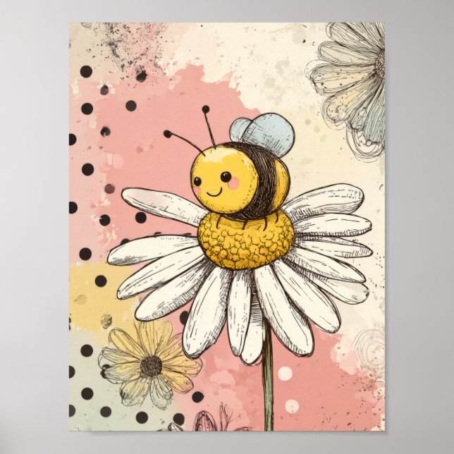 Póster Flor Fantasioso y Abeja – Floral Acogedor (1) (Frente)