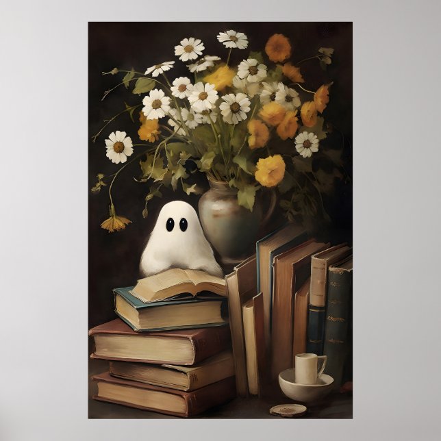 Póster Flor fantasma rústica libro imprimible, Halloween (Frente)