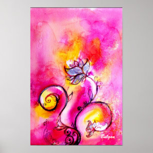 Póster FLOR FLORAL CAPRICHOSA rosa amarillo azul