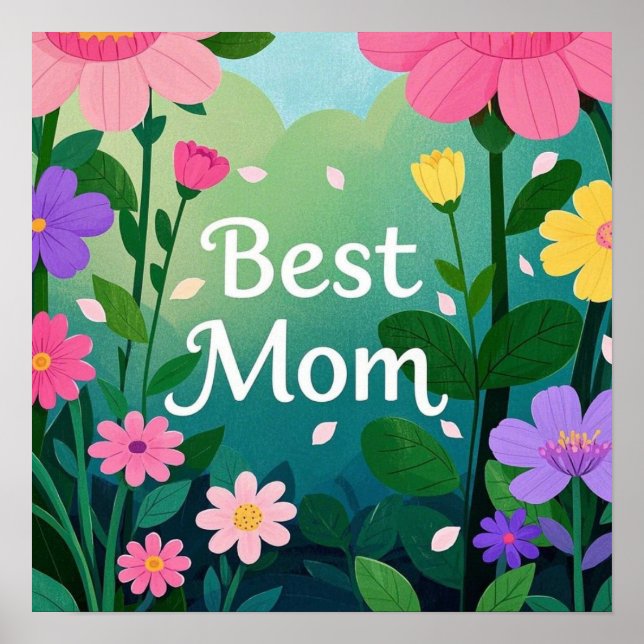 Póster Flor Floral Mejor Jardín de Mamá (Frente)