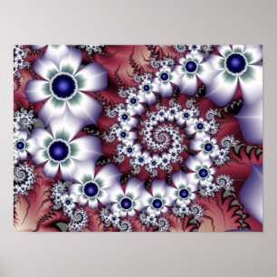 Póster Flor Fractal Botánica Espiral de Perla Satinada