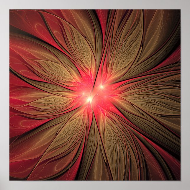 Póster Flor fractal de fanatismo rojo (Frente)
