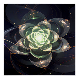 Póster Flor Fractal Verde Etéreo Muro Cósmico Místico