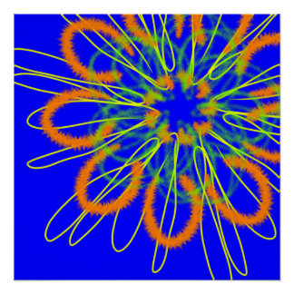 Póster flor geométrica naranja en azul