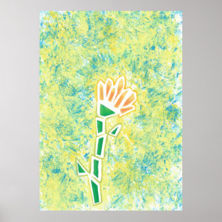 Póster Flor geométrica naranja sobre fondo abstracto