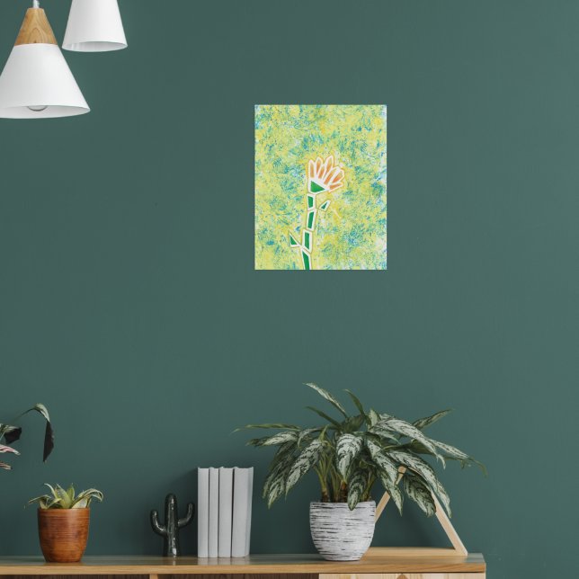 Póster Flor geométrica naranja sobre fondo abstracto (Salón 1)