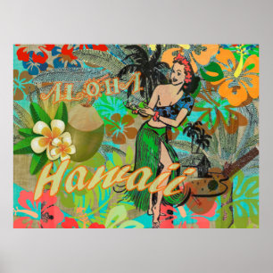 Póster Flor Gráfico Vintage de Hula de Hawái