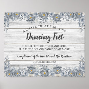 Póster Flor gris   Rótulo Boda de Flip Flops de baile