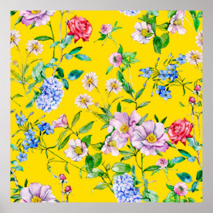 Póster Flor jardín acuarela patrón de ilustracion