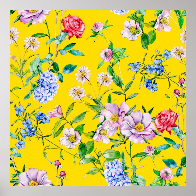 Póster Flor jardín acuarela patrón de ilustracion (Frente)