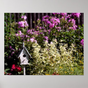 Póster Flor Jardín Casa De Aves Pastel Pintura