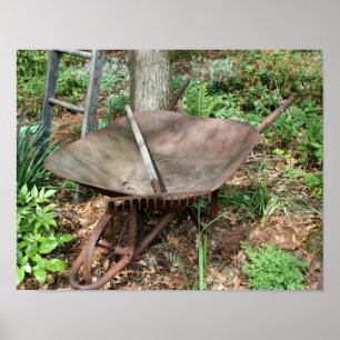 Póster Flor Jardín Rusty Vintage Wheelbarrow