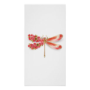 Póster Flor libélula con sakura de joyas