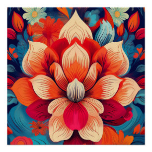 Póster Flor Lotus - Diseño floral negrita
