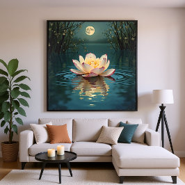 Póster Flor Lotus iluminada por luna sobre el agua - Noch