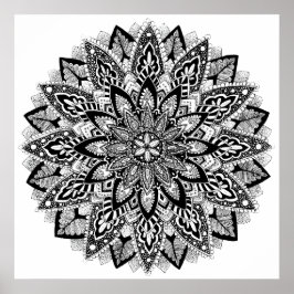 Póster Flor Mandala blanco y negro