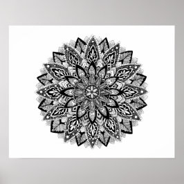 Póster Flor Mandala blanco y negro