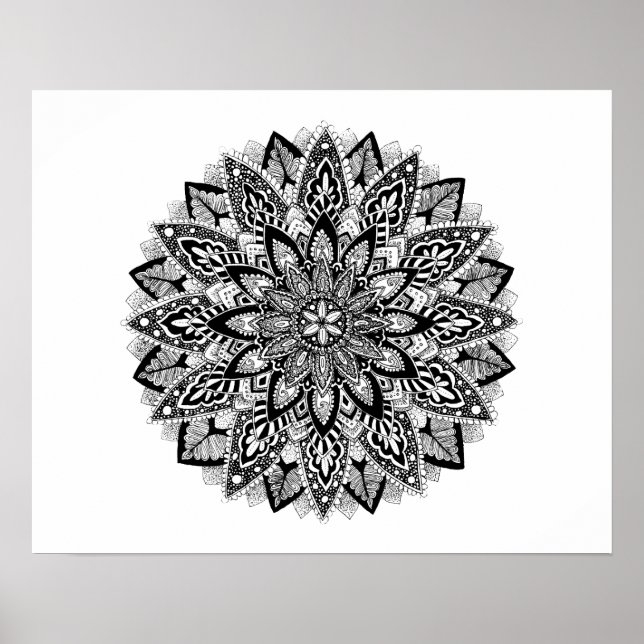 Póster Flor Mandala blanco y negro (Frente)