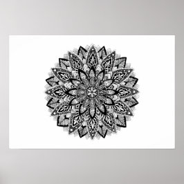 Póster Flor Mandala blanco y negro