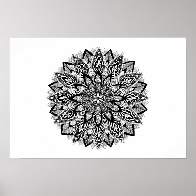 Póster Flor Mandala blanco y negro (Frente)