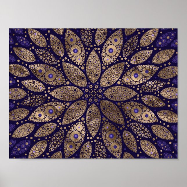 Póster Flor Mandala - Dot Art - Purple y Gold (Frente)