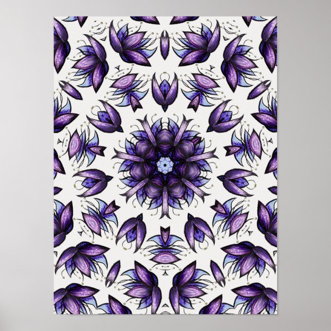 Póster Flor Mandala Resumen Patrón Kaleidoscópico (Frente)