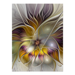 Póster Flor Moderna Fractal Fantasía Abstracta Colorida