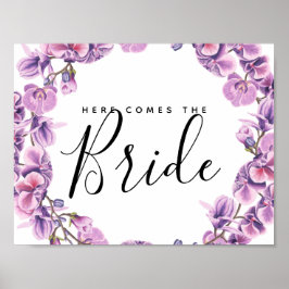 Póster flor morada botánica aquí viene la novia