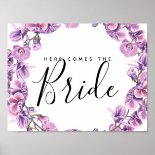 Póster flor morada botánica aquí viene la novia