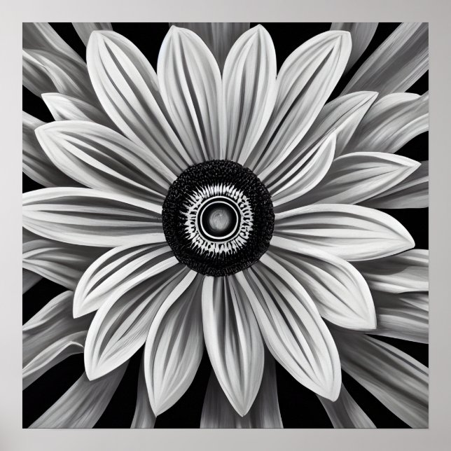 Póster Flor negro y blanca retro (Frente)