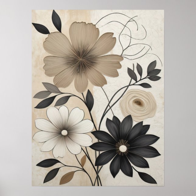 Póster Flor neutra moderna floral y beige negrita (Frente)